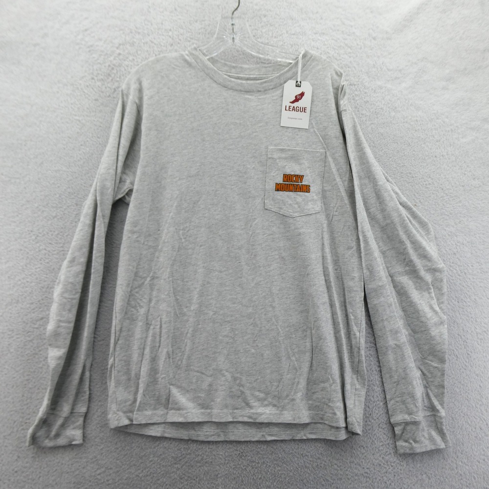 League Shirt Mens Large Rocky Mountains Gray Long Sleeve Pocket Tee Cotton New